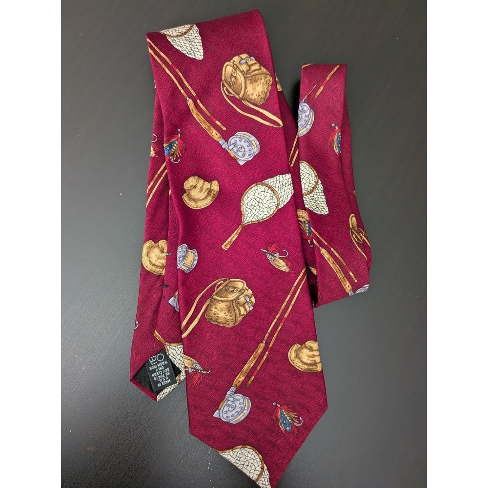 Field & Stream‎ Fishing Fisherman Tie Red Silk USA Made Vintage 56"